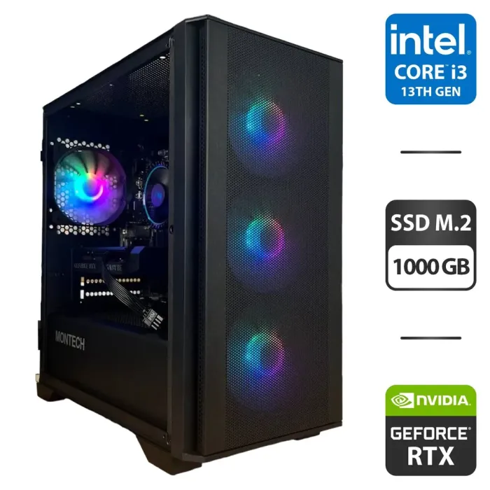 Сборка под заказ: игровой ПК Montech Air 100 ARGB Black Tower / Intel Core i3-13100F (4 (8) ядра по 3.4 - 4.5 GHz) / 16 GB DDR4 / 1000 GB SSD M.2 / nVidia GeForce RTX 3060, 12 GB GDDR6, 192-bit / HDMI / 650W - зображення 1