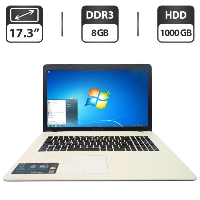 Ноутбук Asus F751S / 17.3” (1600x900) TN / Intel Pentium N3710 (4 ядра по 1.6 - 2.56 GHz) / 8 GB DDR3 / 1000 GB HDD / Intel HD Graphics / WebCam / DVD-ROM б/в - зображення 1