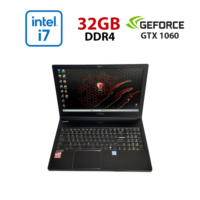 Ігровий ноутбук MSI MegaBook GS63 Stealth 8RE / 15.6" (1920x1080) IPS / Intel Core i7-8750H (6 (12) ядер по 2.2 - 4.1 GHz) / 32 GB DDR4 / 512 GB SSD / nVidia GeForce GTX 1060, 6 GB GDDR5, 192-bit / WebCam б/в - изображение 1