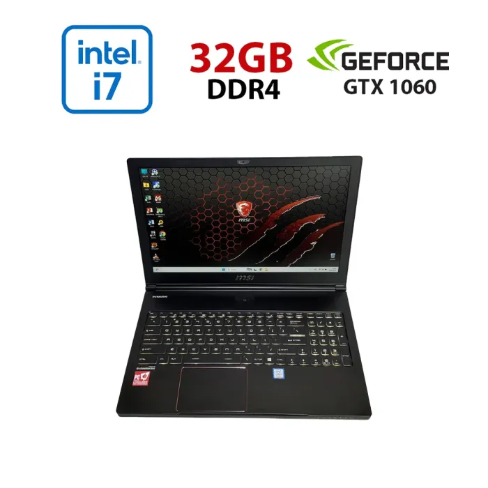 Ігровий ноутбук MSI MegaBook GS63 Stealth 8RE / 15.6" (1920x1080) IPS / Intel Core i7-8750H (6 (12) ядер по 2.2 - 4.1 GHz) / 32 GB DDR4 / 512 GB SSD / nVidia GeForce GTX 1060, 6 GB GDDR5, 192-bit / WebCam б/в - изображение 1