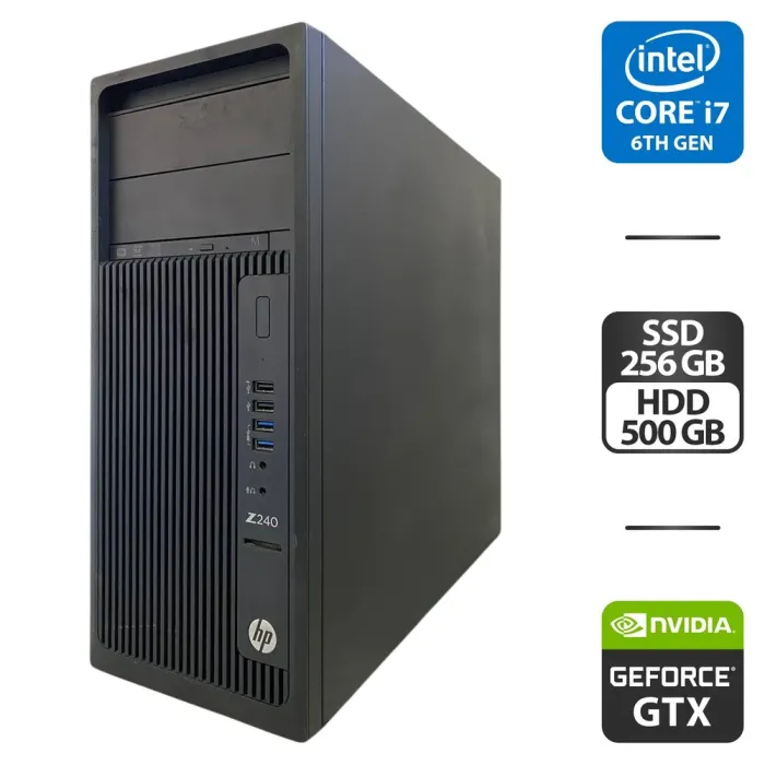 Робоча станція HP Z240 Workstation Tower / Intel Core i7-6700 (4 (8) ядра по 3.4 - 4.0 GHz) / 16 GB DDR4 / 256 GB SSD + 500 GB HDD / nVidia GeForce GTX 1060, 6 GB GDDR5, 192-bit / DVD-ROM б/в - зображення 1