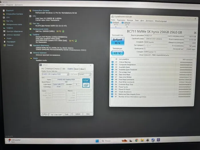 Мобільна робоча станція Dell Precision 7750 / 17.3" (1920х1080) IPS / Intel Xeon W-10885M (8 (16) ядер по 2.4 - 5.3 GHz) / 64 GB DDR4 / 256 GB SSD + 256 GB SSD / nVidia Quadro RTX 3000, 6 GB GDDR6, 192-bit / WebCam / WebCam / Win 11 Pro б/в - зображення 6
