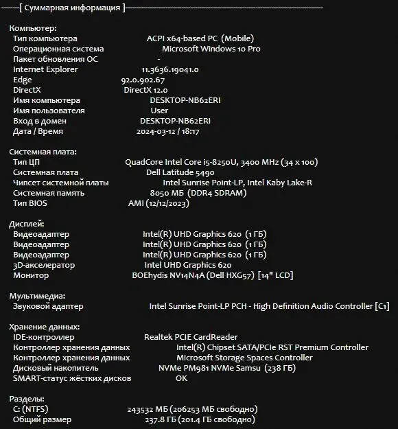 Ноутбук Б-клас Dell Latitude 5490 / 14" (1920x1080) IPS / Intel Core i5-8250U (4 (8) ядра по 1.6 - 3.4 GHz) / 8 GB DDR4 / 240 GB SSD M.2 / Intel UHD Graphics 620 / WebCam / USB 3.1 / HDMI б/в - зображення 12