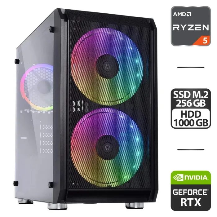 Збірка під замовлення: ігровий ПК Qube Neptune Tower / AMD Ryzen 5 5500 (6 (12) ядер по 3.6 - 4.2 GHz) / 16 GB DDR4 / 256 GB SSD M.2 + 1000 GB HDD / nVidia GeForce RTX 2060, 6 GB GDDR6, 192-bit / HDMI / 550W - зображення 1