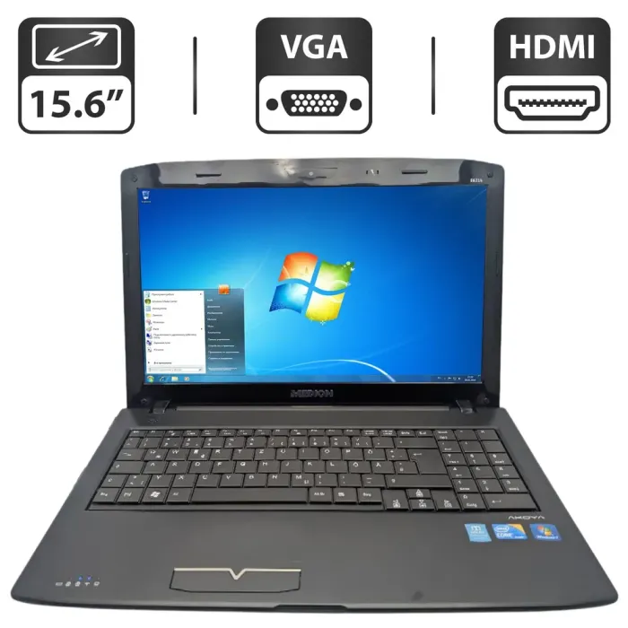 Ноутбук Medion Akoya E6214 / 15.6" (1366x768) TN / Intel Core i3-330M (2 (4) ядра по 2.13 GHz) / 6 GB DDR3 / 500 GB HDD / Intel HD Graphics / WebCam / DVD-ROM / АКБ не тримає б/в - зображення 1
