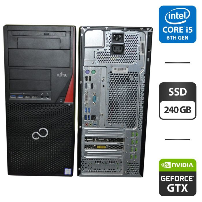 Комп'ютер Fujitsu Esprimo P756 E90 Tower / Intel Core i5-6500 (4 ядра по 3,2 - 3,6 ГГц) / 16 ГБ DDR4 / 240 ГБ SSD / nVidia GeForce GTX 745, 2 ГБ GDDR3, 128-біт / DVD-ROM / Windows 11 Pro б/в - зображення 1