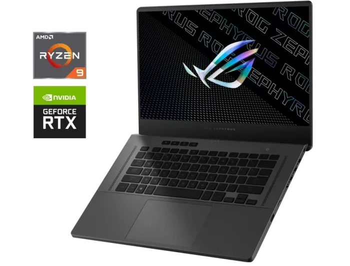 Ігровий ультрабук Б-клас Asus ROG Zephyrus G15 GA503QS / 15.6" (2560x1440) IPS / AMD Ryzen 9 5900HS (8 (16) ядер по 3.0 - 4.6 GHz) / 16 GB DDR4 / 1000 GB SSD / nVidia GeForce RTX 3080, 8 GB GDDR6, 256-bit б/в - зображення 1
