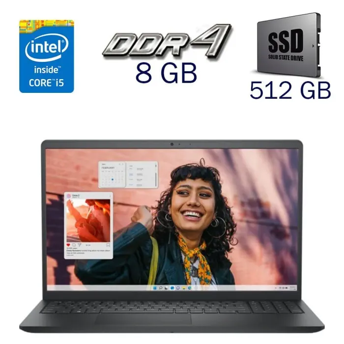 Ультрабук Dell Inspiron 3530 / 15.6" (1920x1080) IPS / Intel Core i5-1334U (10 (12) ядер по 3.4 - 4.6 GHz) / 8 GB DDR4 / 512 GB SSD / Intel Iris Xe Graphics eligible / WebCam б/в - зображення 1