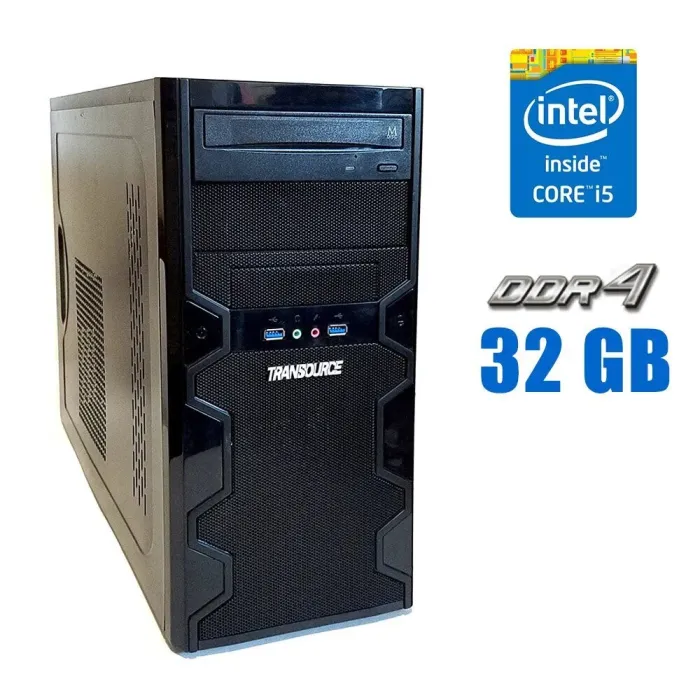 Комп'ютер Transource MIR-B1800M Tower / Intel Core i5-9600 (6 ядер по 3.1 - 4.6 GHz) / 32 GB DDR4 / 256 GB SSD M.2 / Intel UHD Graphics 630 / DVD-RW б/в - зображення 1