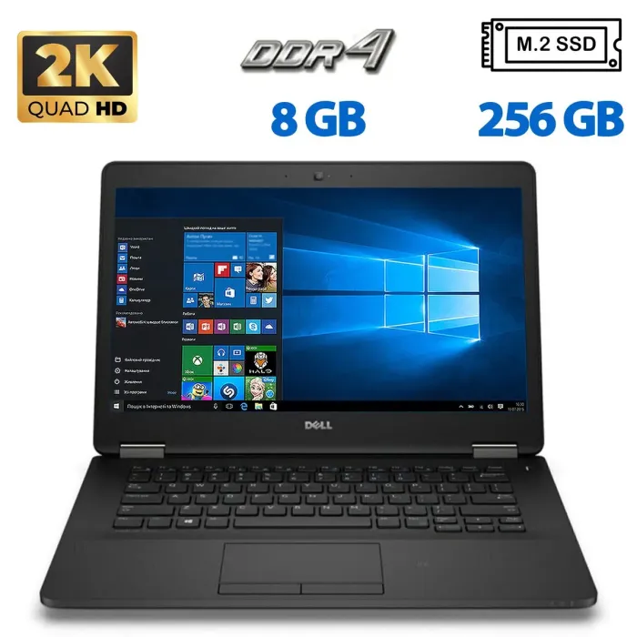 Ультрабук Б-клас Dell Latitude E7470 / 14" (2560x1440) IPS Touch / Intel Core i5-6300U (2 (4) ядра по 2.4-3 GHz) / 8 GB DDR4 / 256 GB SSD M.2 / Intel HD Graphics 520 / WebCam / HDMI б/в - зображення 1