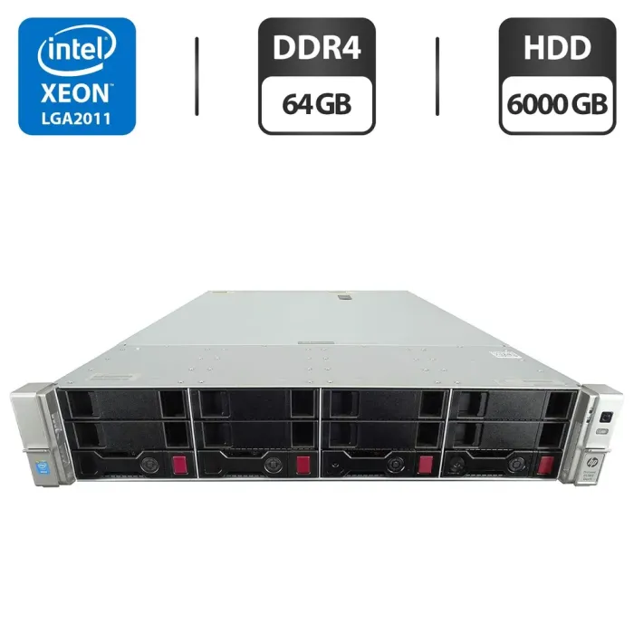 Сервер HP ProLiant DL380 Gen9 (4 LFF) 2U Rack / 2x Intel Xeon E5-2680 v4 (14 (28) ядра по 2.4 - 3.3 GHz) / 64 GB DDR4 / 6000 GB HDD (SAS) / RAID HP Smart Array P440ar / 2x 500W б/в - зображення 1