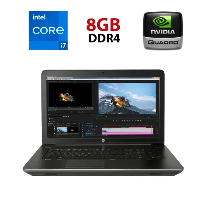 Мобільна робоча станція HP zBook 17 G4 / 17,3" (1920x1080) IPS / Intel Core i7-7700HQ (4 (8) ядра по 2,8 - 3,8 ГГц) / 8 ГБ DDR4 / 240 ГБ SSD / nVidia Quadro P5000, 16 ГБ GDDR5X, 256-біт / WebCam б/в - зображення 1