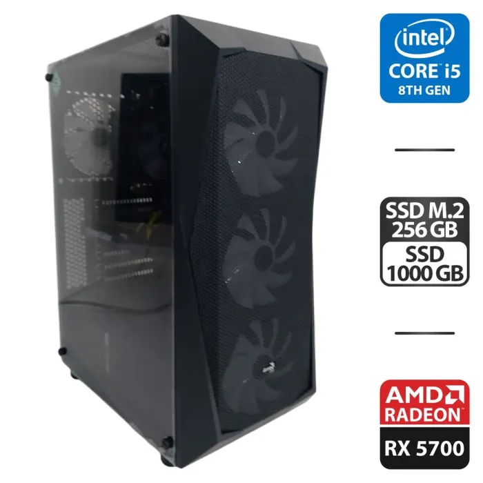 Ігровий ПК AeroCool PGS FALCON-A-BK-V1 FRGB Tower / Intel Core i5-8500 (6 ядер по 3.0 - 4.1 GHz) / 32 GB DDR4 / 256 GB SSD M.2 + 1000 GB SSD / AMD Radeon RX 5700, 8 GB GDDR6, 256-bit / 600W б/в - зображення 1