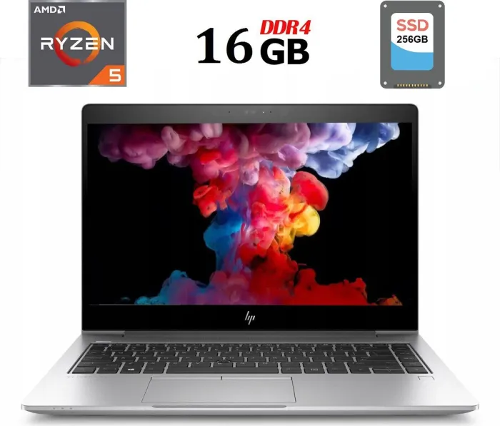Ультрабук HP Elitebook 745 G5 / 14" (1920x1080) IPS / AMD Ryzen 5 2500U (4 (8) ядра по 2.0 - 3.6 GHz) / 16 GB DDR4 / 256 GB SSD / AMD Radeon Vega 8 Graphics / WebCam / USB 3.1 / HDMI б/в - зображення 1
