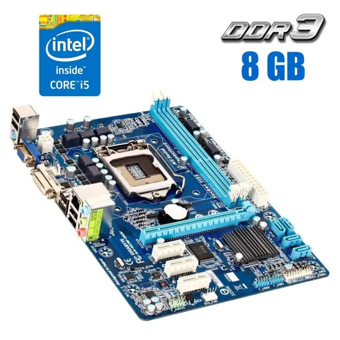 Комплект: материнська плата Gigabyte GA-H61M-DS2V / LGA1155 / Intel Core i5-3470 (4 ядра по 3.2 - 3.6 GHz) / 8 GB DDR3 / Intel HD Graphics 2500 + Кулер б/в - зображення 1