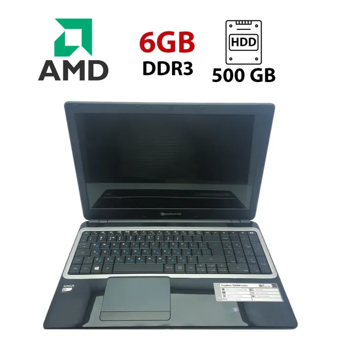 Ноутбук Packard Bell 156 / 15.6" (1366x768) TN / AMD E1-2500 (2 ядра по 1.4 GHz) / 6 GB DDR3 / 500 GB HDD / AMD Radeon HD 8240 / WebCam б/в - зображення 1