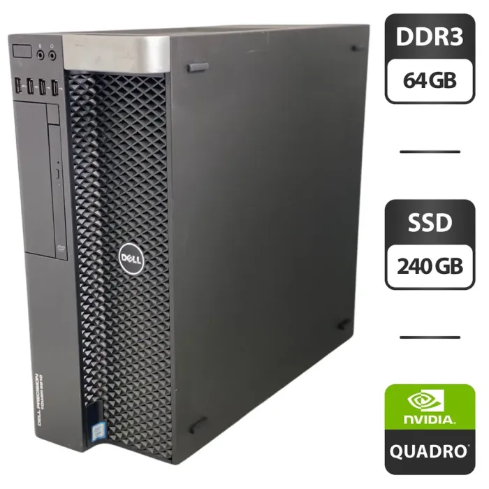 Робоча станція Dell Precision T5810 Tower / Intel Xeon E5-2697 v3 (14 (28) ядра по 2.6 - 3.6 GHz) / 64 GB DDR3 / 240 GB SSD / nVidia Quadro M2000, 4 GB GDDR5, 128-bit / DVD-ROM б/в - зображення 1
