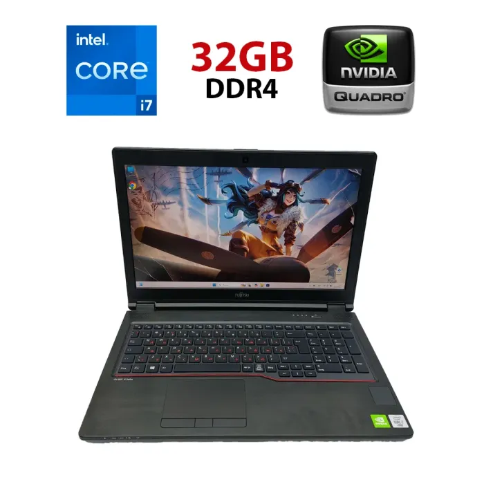 Мобільна робоча станція Fujitsu Celsius H7510 / 15.6" (1920x1080) IPS / Intel Core i7-10850H (6 (12) ядер по 2.7 - 5.1 GHz) / 32 GB DDR4 / 512 GB SSD / Quadro T1000, 4 GB GDDR6, 128-bit / WebCam / HDMI б/в - зображення 1