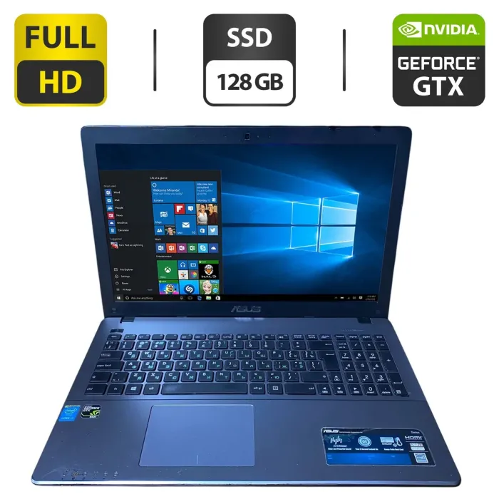 Ноутбук Asus X550J / 15.6" (1920x1080) TN / Intel Core i7-4720HQ (4 (8) ядра по 2.6 - 3.6 GHz) / 12 GB DDR3 / 128 GB SSD / nVidia GeForce GTX 950M, 4 GB GDDR3, 128-bit / WebCam / DVD-ROM б/в - зображення 1