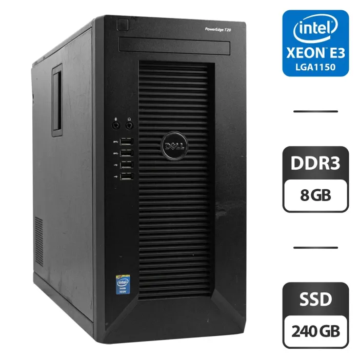 Робоча станція Dell PowerEdge T20 Tower / Intel Xeon E3-1225 v3 (4 ядра по 3.2 - 3.6 GHz) / 8 GB DDR3 / 240 GB SSD / Intel HD Graphics / VGA б/в - зображення 1