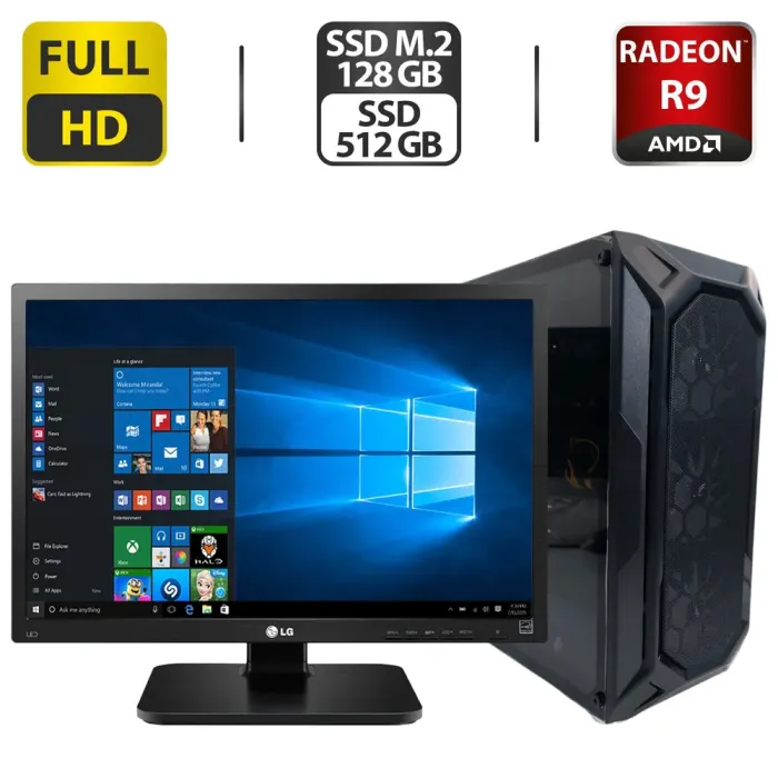 Комплект ПК: 1stPlayer FireBase X6 Tower / Intel Core i5-8500 (6 ядер по 3.0 - 4.1 GHz) / 16 GB DDR4 / 128 GB SSD M.2 + 512 GB SSD / AMD Radeon R9 390, 8 GB GDDR5, 512-bit / 700W + Монітор LG 24MB37PM-B / 24" (1920x1080) IPS б/в - зображення 1