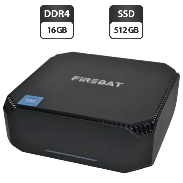 Неттоп Firebat AK2 Plus MiniPC USFF / Intel N150 (4 ядра по 3,6 ГГц) / 16 ГБ DDR4 / 512 ГБ SSD / Intel UHD Graphics / Wi-Fi, Bluetooth - зображення 1