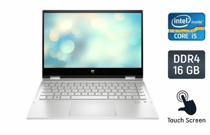 Ноутбук-трансформер Б-клас HP Pavilion x360m 14m-dw / 14" (1920x1080) IPS Touch / Intel Core i5-1035G1 (4 (8) ядра по 1.0 - 3.6 GHz) / 16 GB DDR4 / 480 GB SSD / Intel UHD Graphics / WebCam / TouchID / Windows 10 б/в - зображення 1