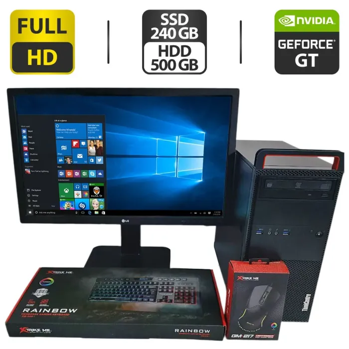 Комплект: Lenovo ThinkCentre M800 Tower / Intel Core i3-6100 (2 (4 ядра по 3.7 GHz) / 16 GB DDR4 / 240 GB SSD + 500 GB HDD / nVidia GeForce GT 630, 2 GB GDDR3, 128-bit / DVD-ROM + Монітор LG 24MB37PM-B / 24" (1920x1080) IPS б/в - зображення 1
