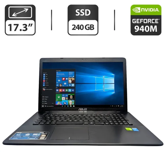 Ноутбук Asus X751L / 17.3" (1600x900) TN / Intel Core i5-5200U (2 (4) ядра по 2.2 - 2.5 GHz) / 12 GB DDR3 / 240 GB SSD / nVidia GeForce 940M, 2 GB GDDR3, 64-bit / WebCam / DVD-ROM б/в - зображення 1