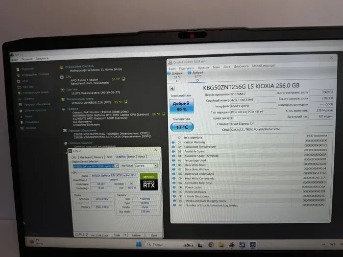 Ігровий ноутбук Lenovo Legion 5 / 15.6" (1920x1080) IPS / AMD Ryzen 5 6600H (6 (12) ядер по 3.3 - 4.5 GHz) / 16 GB DDR4 / 512 GB SSD / nVidia GeForce RTX 3050Ti, 4 GB GDDR6, 128-bit / WebCam б/в - зображення 8