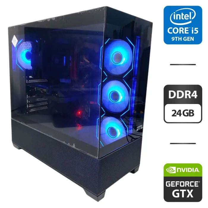 Ігровий ПК GTL Gaming Universe Black Tower / Intel Core i5-9500 (6 ядер по 3,0 - 4,4 ГГц) / 24 ГБ DDR4 / 256 ГБ SSD M.2 + 480 ГБ SSD + 500 ГБ HDD / nVidia GeForce GTX 1650 Super, 4 ГБ GDDR6, 128-біт / 530 Вт б/в - зображення 1