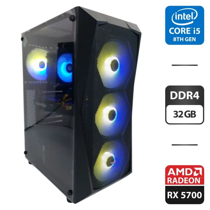 Ігровий ПК AeroCool PGS FALCON-A-BK-V1 FRGB Tower / Intel Core i5-8400 (6 ядер 2,8 - 4,0 ГГц) / 32 ГБ DDR4 / 256 ГБ M.2 SSD + 512 ГБ M.2 SSD + 500 ГБ HDD / AMD Radeon RX 5700, 8 ГБ GDDR6, 256-біт / 600 Вт б/в - зображення 1