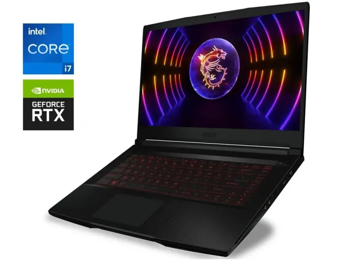 Ігровий ноутбук MSI Thin GF63 12VF / 15.6" (1920x1080) IPS / Intel Core i7-12650H (10 (16) ядер по 3.5 - 4.7 GHz) / 16 GB DDR4 / 512 GB SSD / nVidia GeForce RTX 4060, 8 GB GDDR6, 128-bit / WebCam б/в - зображення 1
