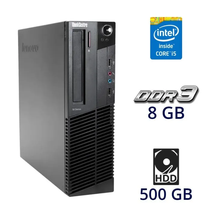 ПК Lenovo ThinkCentre M93p SFF / Intel Core i5-4590 (4 ядра 3,3 - 3,7 ГГц) / 8 ГБ DDR3 / 500 ГБ HDD / nVidia GeForce GT 620M, 1 ГБ DDR3, 64-біт / DVD-RW / Win 10 Home б/в - зображення 1