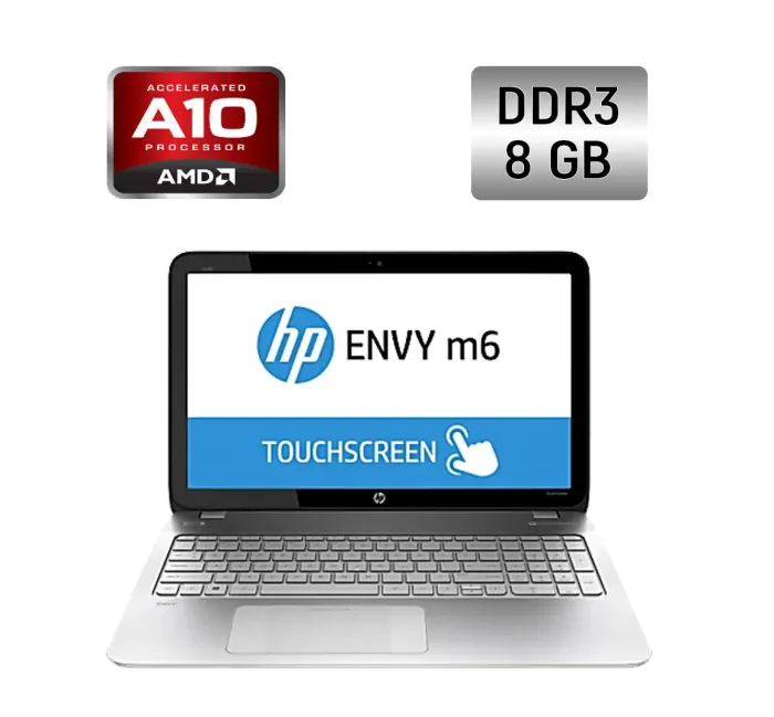 Ноутбук HP ENVY m6 / 15.6" (1366x768) TN Touch / AMD A10-5750M (4 ядра по 2.5 - 3.5 GHz) / 8 GB DDR3 / 256 GB SSD / AMD Radeon HD 8650G / WebCam / Windows 10 б/в - зображення 1