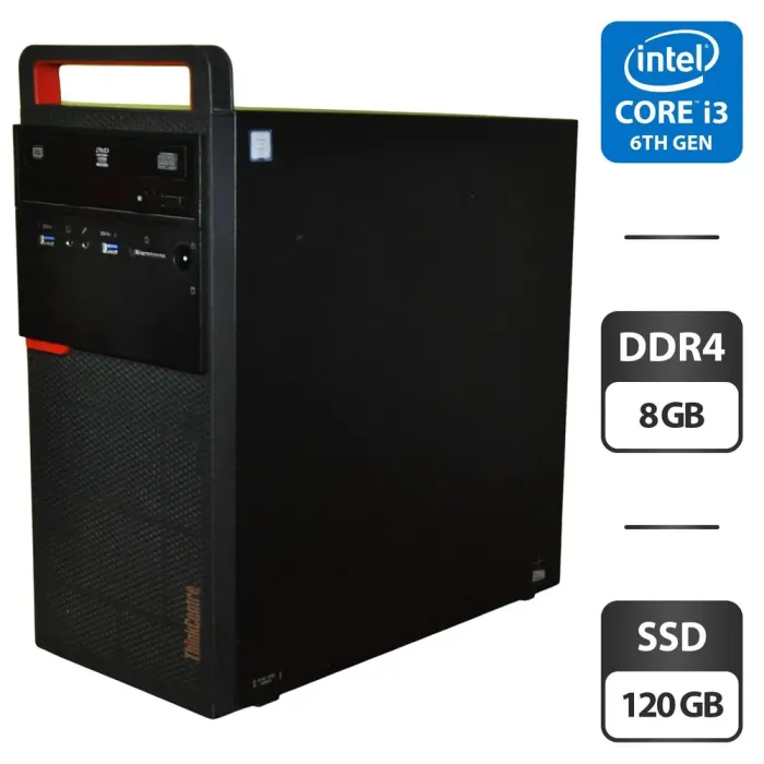 Комп'ютер Lenovo ThinkCentre M700 Tower / Intel Core i3-6100 (2 (4) ядра по 3.7 GHz) / 8 GB DDR4 / 120 GB SSD / Intel HD Graphics 530 / DVD-ROM / Windows 11 Pro б/в - зображення 1
