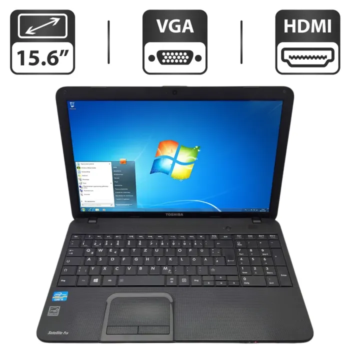 Ноутбук Toshiba Satellite C850 / 15.6" (1366x768) TN / Intel Core i5-3230M (2 (4) ядра по 2.6 - 3.2 GHz) / 6 GB DDR3 / 320 GB HDD / Intel HD Graphics 4000 / WebCam б/в - зображення 1