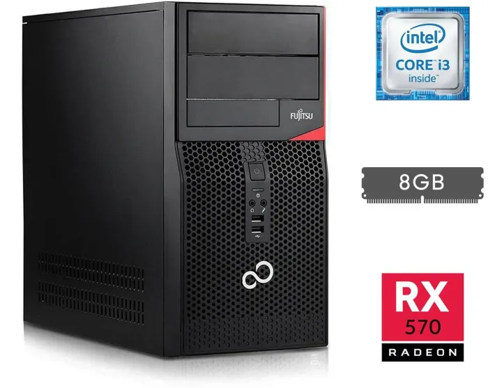 Ігровий ПК Fujitsu Tower / Intel Core i3-6100 (2 (4) ядра по 3.7 GHz) / 8 GB DDR4 / 250 GB SSD / AMD Radeon RX 570, 4 GB GDDR5, 256-bit / HDMI / DisplayPort б/в - зображення 1