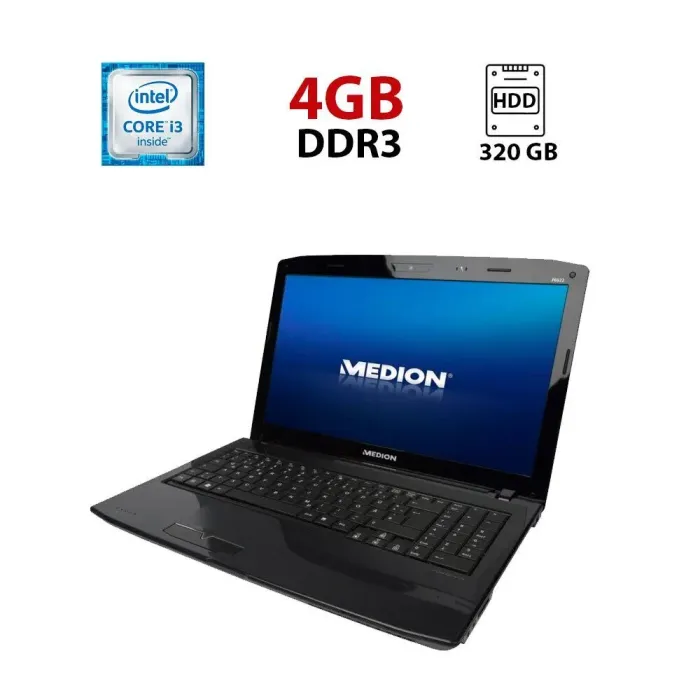 Ноутбук Medion Akoya E6622 / 15.6" (1366x768) TN / Intel Core i3-350M (2 (4) ядра по 2.26 GHz) / 4 GB DDR3 / 320 GB HDD / nVidia GeForce GT 310M, 512 MB DDR3, 64-bit / WebCam б/в - зображення 1
