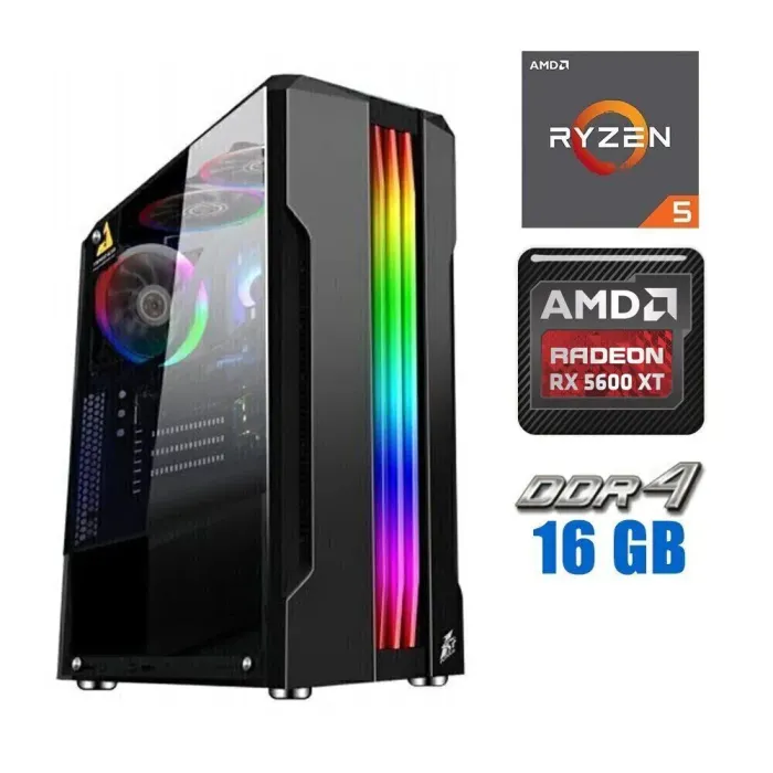 Ігровий ПК Tower AMD Ryzen 5 4500 (6(12) ядер по 3.6-4.1 GHz) NEW / 16GB DDR4 NEW / 480GB SSD NEW + 500GB HDD / Radeon RX 5700 XT, 8GB GDDR6, 256-bit / 700W NEW б/в - зображення 1