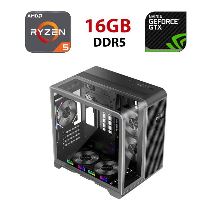 Ігровий ПК STALKER RT5 Black Tower / AMD Ryzen 5 8400F (6 (12) ядер по 4,2 - 4,7 ГГц) / 16 ГБ DDR5 / 960 ГБ SSD / nVidia GeForce RTX 5060, 8 ГБ GDDR7, 128-bit - зображення 1