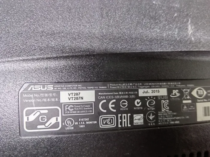 Монітор Б-клас Asus VT207N / 20" (1600x900) TN Touch / 1x DVI, 1x VGA, 1x USB Type-B / VESA 75x75 б/в - зображення 7
