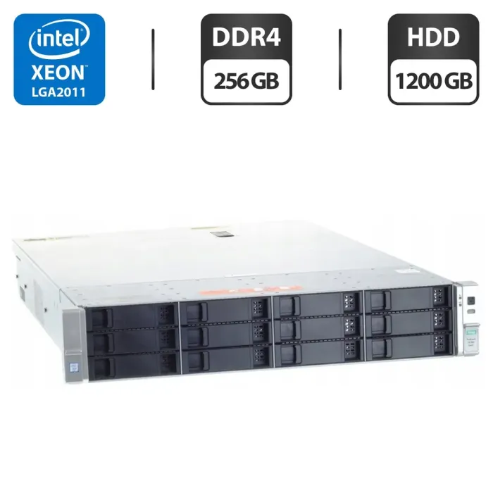 Сервер HP ProLiant DL380 Gen9 (4 LFF) 2U Rack / 2x Intel Xeon E5-2680 v4 (14 (28) ядра по 2.4 - 3.3 GHz) / 256 GB DDR4 / 1200 GB HDD (SAS) / RAID HP Smart Array P440ar / 2x 500W б/в - зображення 1