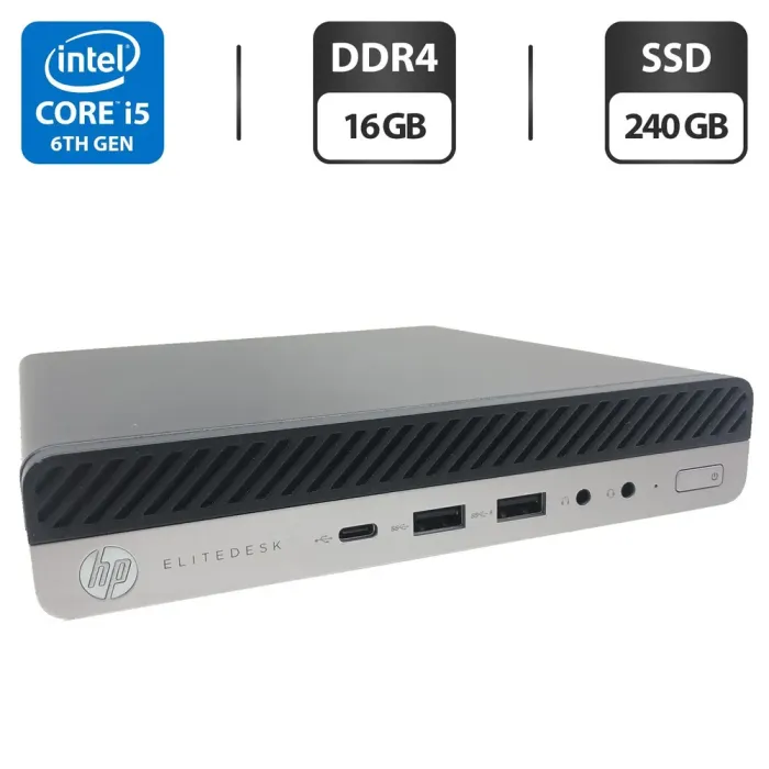 Неттоп HP EliteDesk 800 G3 Desktop Mini USFF / Intel Core i5-6400T (4 ядра по 2.2 - 2.8 GHz) / 16 GB DDR4 / 240 GB SSD / Intel UHD Graphics 530 + Блок живлення б/в - зображення 1