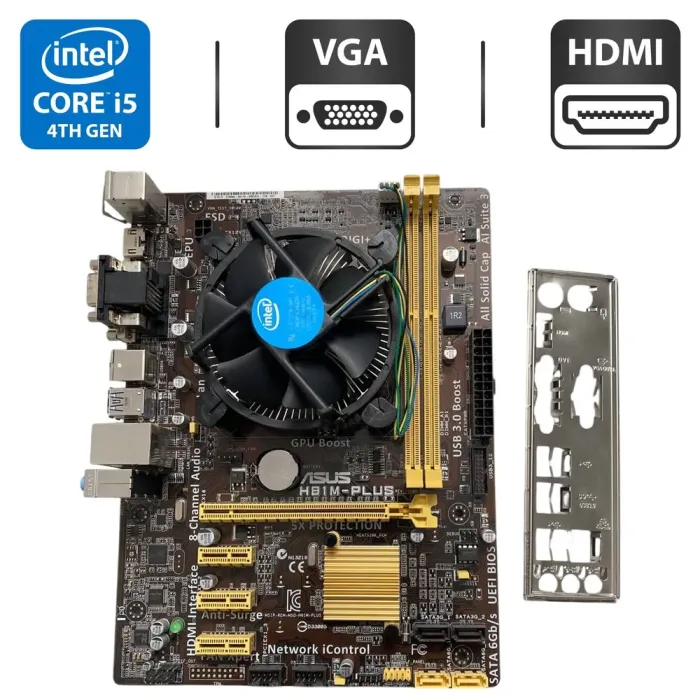 Комплект: Материнська плата Asus H81M-Plus / Intel Core i5-4570 (4 ядра по 3.2 - 3.6 GHz) / Socket LGA 1150 / Задня заглушка б/в - зображення 1