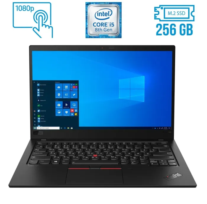 Ультрабук Б-клас Lenovo ThinkPad X1 Carbon (7th Gen) / 14" IPS Touch / Core i5-8365U (4(8) ядра по 1.6-4.1GHz) / 16GB DDR3 / 256GB SSD M.2 / UHD Graphics 620 / WebCam / Fingerprint / б/в - зображення 1