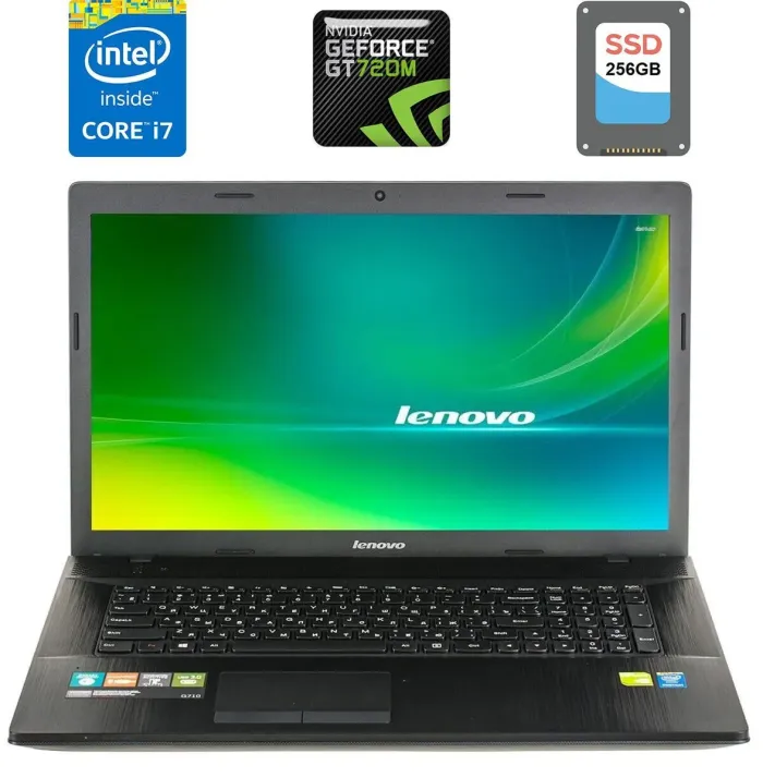 Ноутбук Б-клас Lenovo G710 / 17.3" (1600x900) TN / Intel Core i7-4702MQ (4 (8) ядра 2.2 - 3.2 GHz) / 8 GB DDR3 / 256 GB SSD / nVidia GeForce GT 720M, 2 GB DDR3, 64-bit / WebCam / DVD-RW / HDMI б/в - зображення 1