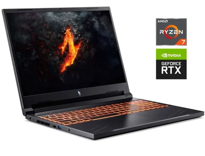 Ігровий ноутбук Acer Nitro V16 ANV16-41 R5K2 / 16" (1920x1200) IPS / AMD Ryzen 7 8845HS (8 (16) ядер по 3.8 - 5.1 GHz) / 16 GB DDR5 / 1000 GB SSD / nVidia GeForce RTX 4060, 8 GB GDDR6, 128-bit / WebCam - зображення 1
