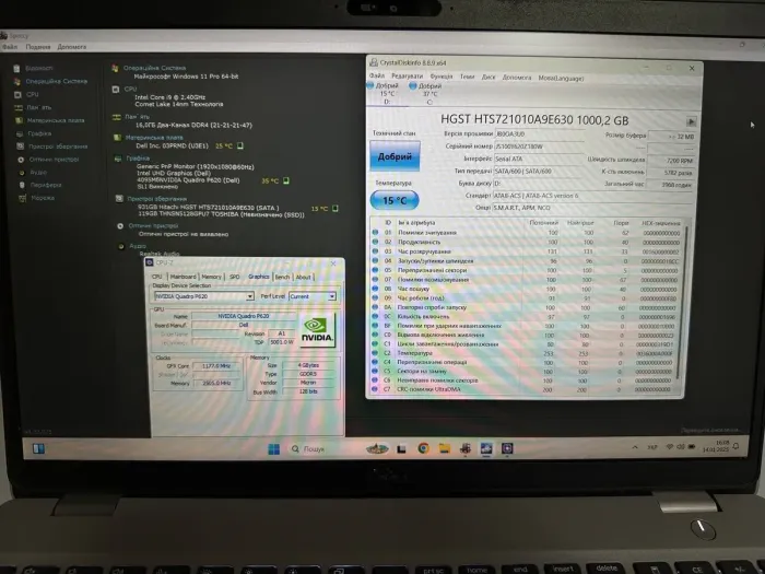 Мобільна робоча станція Б-клас Dell Precision 3551 / 15.6" (1920x1080) IPS / Intel Core i9-10885H (8 (16) ядер по 2.4 - 5.3 GHz) / 16 GB DDR4 / 128 GB SSD + 1000 HDD / nVidia Quadro P620, 4 GB GDDR5, 128-bit / WebCam б/в - зображення 6
