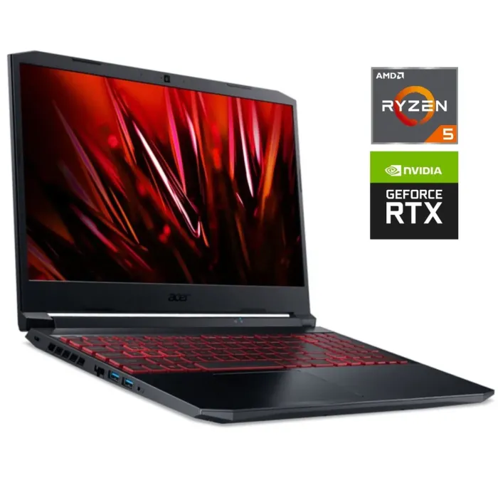 Ігровий ноутбук Acer Nitro 5 AN515-41 / 17,3" (1920x1080) IPS / AMD Ryzen 5 5600H (6 (12) ядер по 3,0 - 4,2 ГГц) / 32 ГБ DDR4 / 512 ГБ SSD M.2 / nVidia GeForce RTX 3070, 8 ГБ GDDR6, 256-біт / Веб-камера / Win 11 б/в - изображение 1
